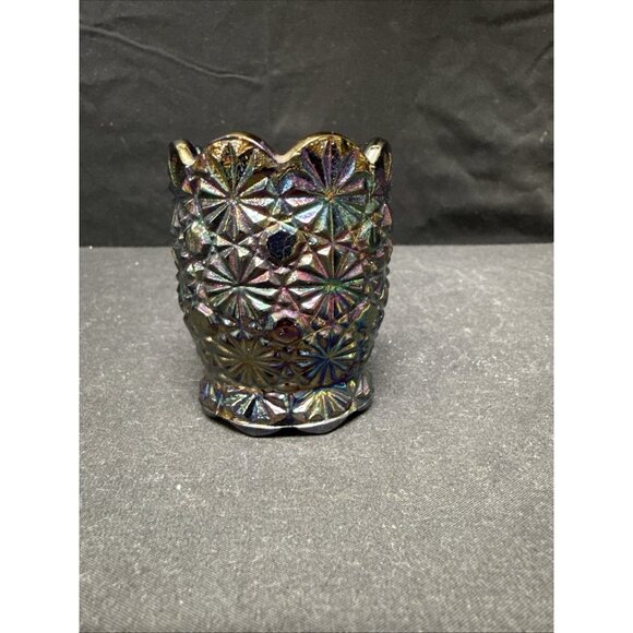 L.E. Smith Amethyst Daisy And Button Carnival Glass Toothpick Holder - Picture 1 of 6
